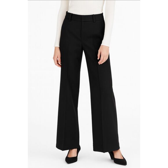Erin Snow Black Wool High Rise Wide Leg Pressed Trouser Pants Size 10 - Picture 1 of 12